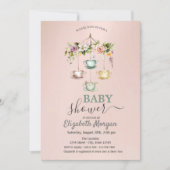 Waterverf theekopjes Floral Baby shower Kaart (Voorkant)