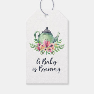 Waterverf Theepot A Baby is Baby shower brouwen Cadeaulabel