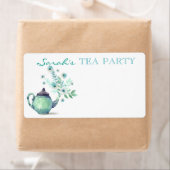 Waterverf Theepot Bloem Stroom Mint Aqua Etiket (Insitu)