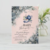 Waterverf Theepot Blueberry Flowers Baby shower Kaart (Staand voorkant)