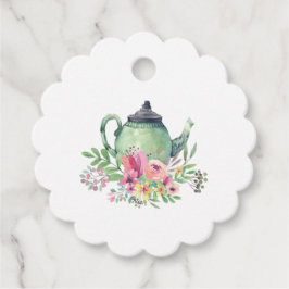 Waterverf Theepot en Bloemen Thee Partij Bedankjes Labels