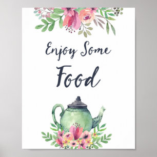 Waterverf Theepot Geniet Van Eten Bord Poster