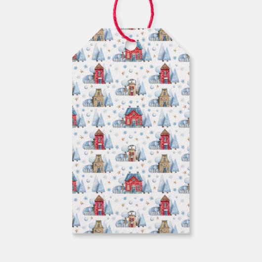 Waterverf theepot huis sneeuwbomen to-from cadeaulabel (Achterkant)