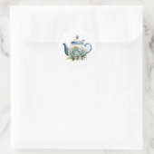 Waterverf Theepot met witte blauwe bloem klassiek Ronde Sticker (Tas)