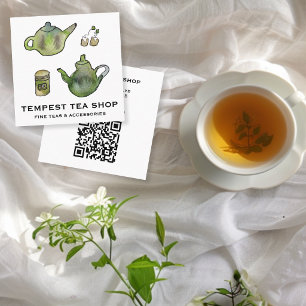 Waterverf Theepot Theesalon Cafe MAATWERK QR Vierkante Visitekaartje