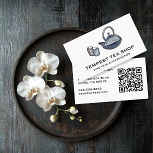 Waterverf Theepot Theesalon Cafe MAATWERK QR Visitekaartje