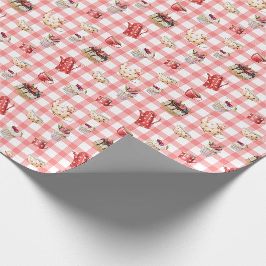 Waterverf theepotten: cupcakes naadloos patroon cadeaupapier (Hoek)