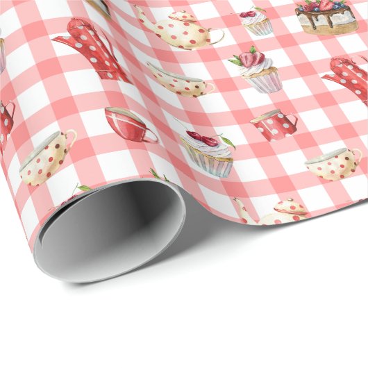 Waterverf theepotten: cupcakes naadloos patroon cadeaupapier (Rol Hoek)