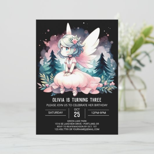 Waterverf thema feeënverjaardag kaart (Staand voorkant)