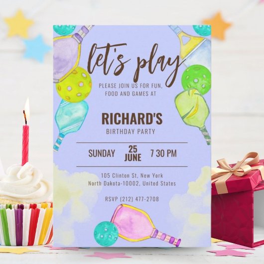 Waterverf thema pickleball blauw verjaardagsfeestj kaart