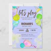 Waterverf thema pickleball blauw verjaardagsfeestj kaart (Voorkant)