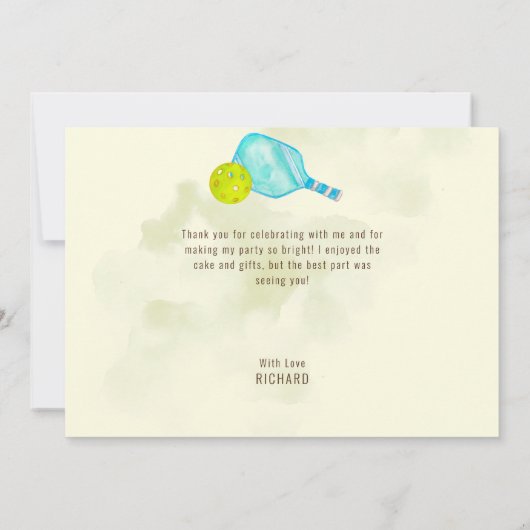 Waterverf thema pickleball licht verjaardagsfeestj bedankkaart (Achterkant)