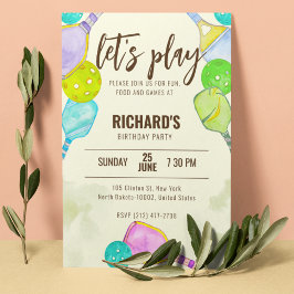 Waterverf thema pickleball licht verjaardagsfeestj kaart