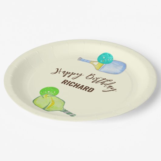 Waterverf thema pickleball licht verjaardagsfeestj papieren bordje (Gekanteld)