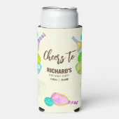 Waterverf thema pickleball licht verjaardagsfeestj seltzer blikjeskoeler (Seltzer Voorkant)