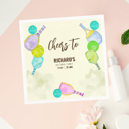 Waterverf thema pickleball licht verjaardagsfeestj servet