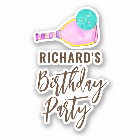 Waterverf thema pickleball licht verjaardagsfeestj sticker (Voorkant)