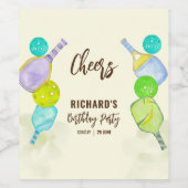 Waterverf thema pickleball licht verjaardagsfeestj wijn etiket (Enkel label)