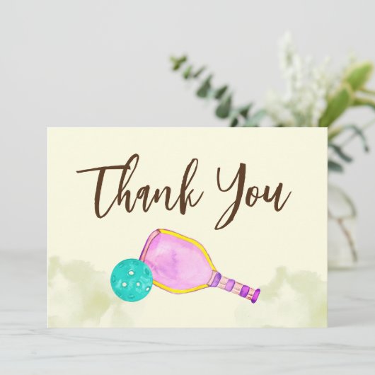 Waterverf Thema Pickleball Sport Verjaardagsfeest Bedankkaart (Staand voorkant)
