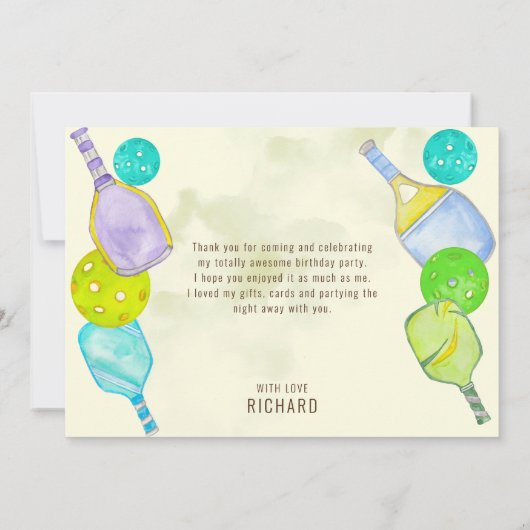 Waterverf Thema Pickleball Sport Verjaardagsfeest Bedankkaart (Achterkant)