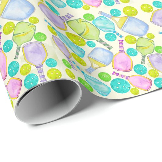 Waterverf Thema Pickleball Sport Verjaardagsfeest Cadeaupapier (Rol Hoek)