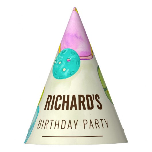 Waterverf Thema Pickleball Sport Verjaardagsfeest Feesthoedjes (Voorkant)