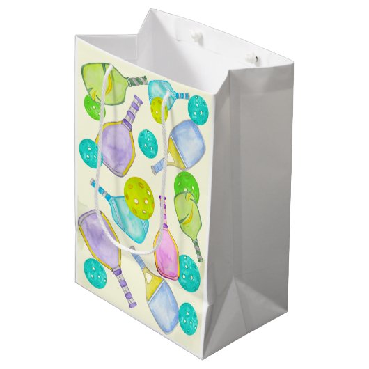 Waterverf Thema Pickleball Sport Verjaardagsfeest Medium Cadeauzakje (Voorkant Gekanteld)