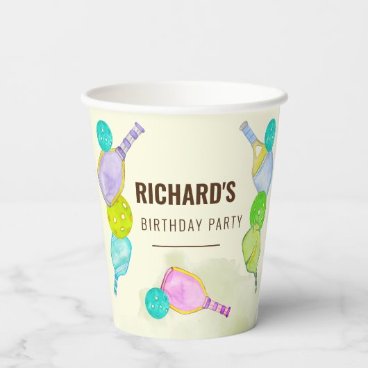Waterverf Thema Pickleball Sport Verjaardagsfeest Papieren Bekers (Achterkant)