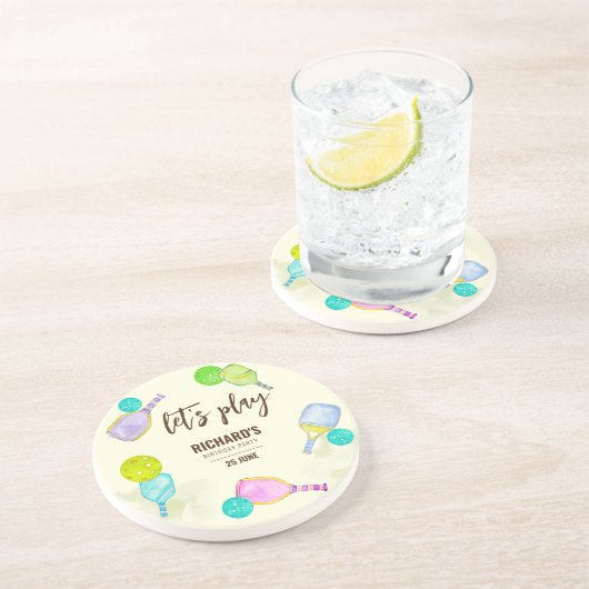 Waterverf Thema Pickleball Sport Verjaardagsfeest Zandsteen Onderzetter (Zijkant)