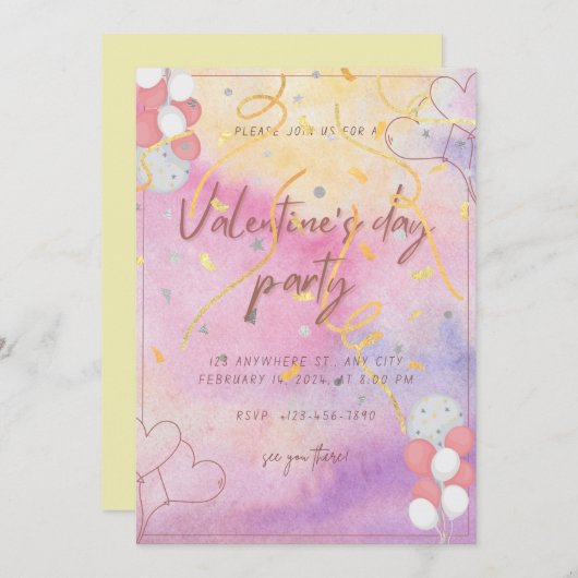 Waterverf thema Valentijnsdag Feestuitnodiging Aankondiging (Voorkant / Achterkant)