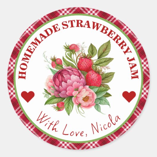 Waterverf Thuisgemaakte Aardbeienjam Label (Voorkant)