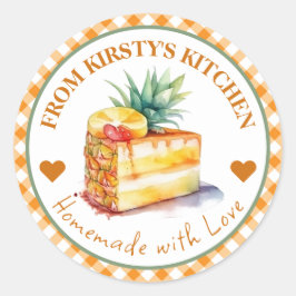 Waterverf Thuisgemaakte Gingham Ananas Cake Label