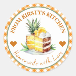 Waterverf Thuisgemaakte Gingham Ananas Cake Label