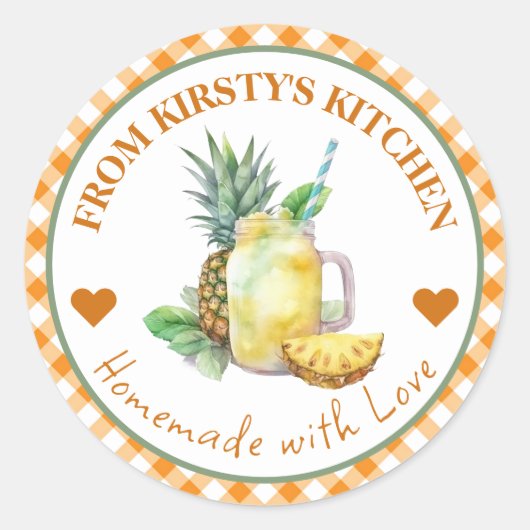 Waterverf Thuisgemaakte Gingham Ananassap Label (Voorkant)