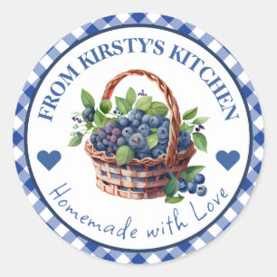 Waterverf Thuisgemaakte Gingham Blauwe Bosbesjam L Ronde Sticker