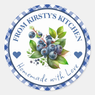 Waterverf Thuisgemaakte Gingham Blauwe Bosbesjam L Ronde Sticker