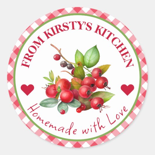 Waterverf Thuisgemaakte Gingham Cranberries Ronde Sticker (Voorkant)