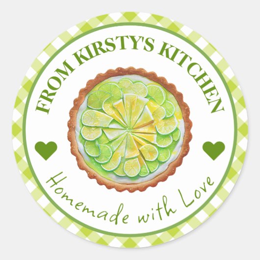 Waterverf Thuisgemaakte Gingham Key Lime Pie Label (Voorkant)