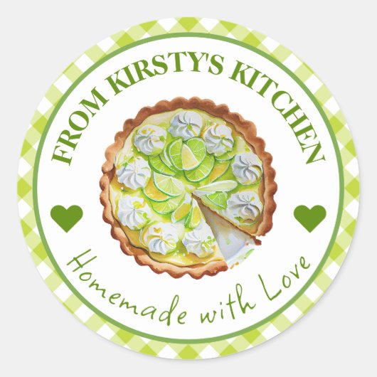 Waterverf Thuisgemaakte Gingham Key Lime Pie Label (Voorkant)