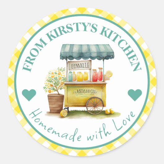 Waterverf Thuisgemaakte Gingham Limonade Etiket (Voorkant)