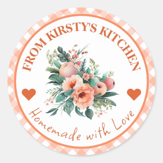 Waterverf Thuisgemaakte Gingham Perziken Label (Voorkant)