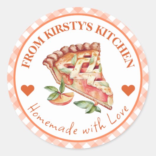 Waterverf Thuisgemaakte Gingham Perziktaart Label (Voorkant)
