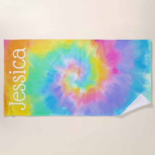 Waterverf Tie Dye Aangepaste naam Handdoek (Voorkant)