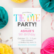 Waterverf Tie Dye Birthday Uitnodiging