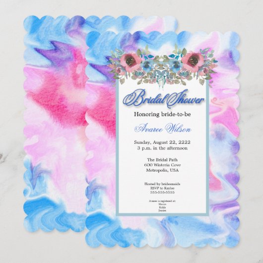 Waterverf Tie Dye en Flowers Kaart (Voorkant / Achterkant)