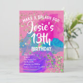Waterverf Tie Dye Paint Birthday Uitnodiging (Staand voorkant)