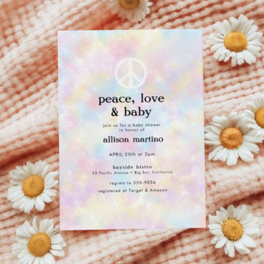 Waterverf Tie Dye Peace Hippie Baby shower Kaart