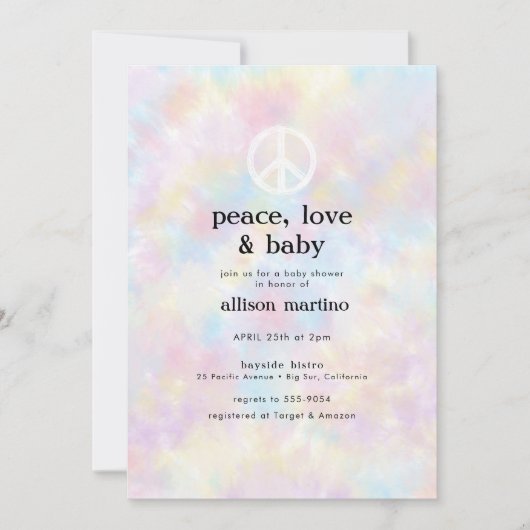 Waterverf Tie Dye Peace Hippie Baby shower Kaart (Voorkant)