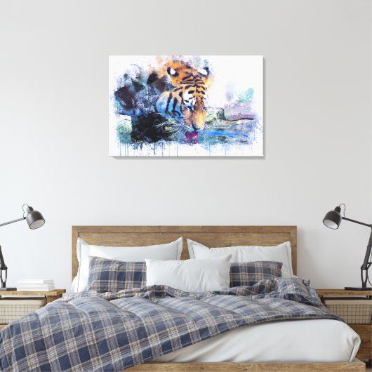 Waterverf Tiger Canvas Afdruk (Insitu (Slaapkamer))