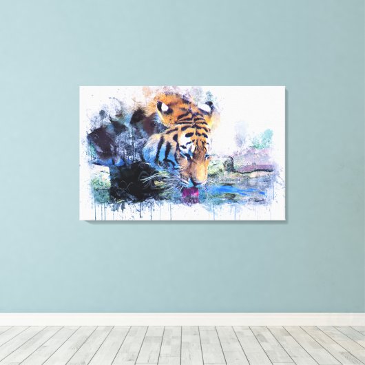 Waterverf Tiger Canvas Afdruk (Insitu (Houten vloer))
